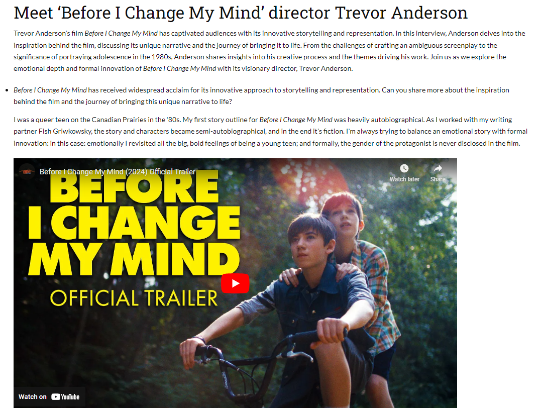 Meet ‘Before I Change My Mind’ director Trevor Anderson